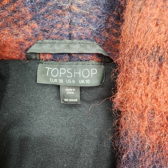TOPSHOP Wool Blend Shacket Oversized Open Cardigan Jacket Orange Black 6 - Picture 4 of 16